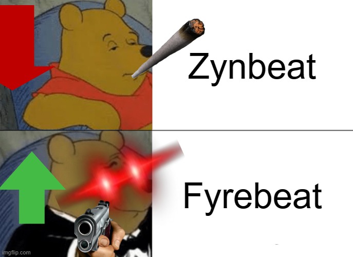 How I see my music | Zynbeat; Fyrebeat | image tagged in memes,tuxedo winnie the pooh | made w/ Imgflip meme maker