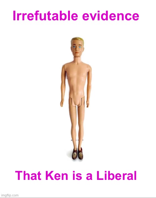 Barbie and Ken’s little secret | Irrefutable evidence; That Ken is a Liberal | image tagged in blank white template,barbie | made w/ Imgflip meme maker