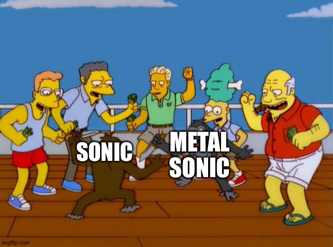 Sonic vs Metal Sonic in a nutshell | SONIC; METAL SONIC | image tagged in simpsons monkey fight | made w/ Imgflip meme maker