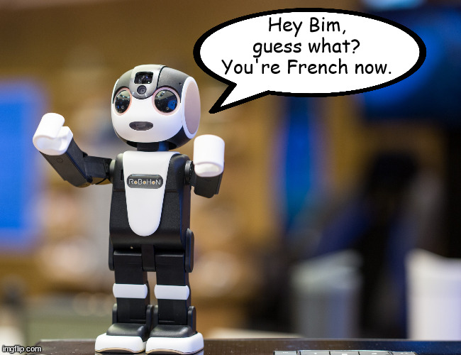 I'm Robohon, Bim May is my best friend | Hey Bim, guess what? You're French now. | image tagged in james may | made w/ Imgflip meme maker