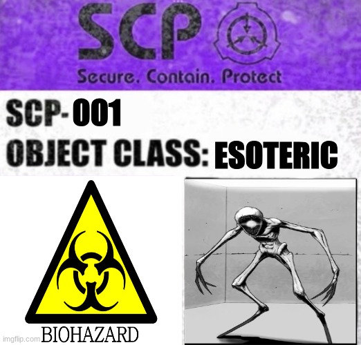 86234AR-001 | 001; ESOTERIC | image tagged in scp label esoteric | made w/ Imgflip meme maker