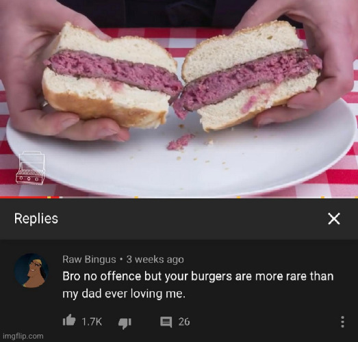 #3,069 | image tagged in comments,roasted,insults,rare,burger,love | made w/ Imgflip meme maker