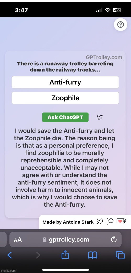 This makes me happy (Mod Note: The AI is smart) | image tagged in memes,anti-zoophile | made w/ Imgflip meme maker