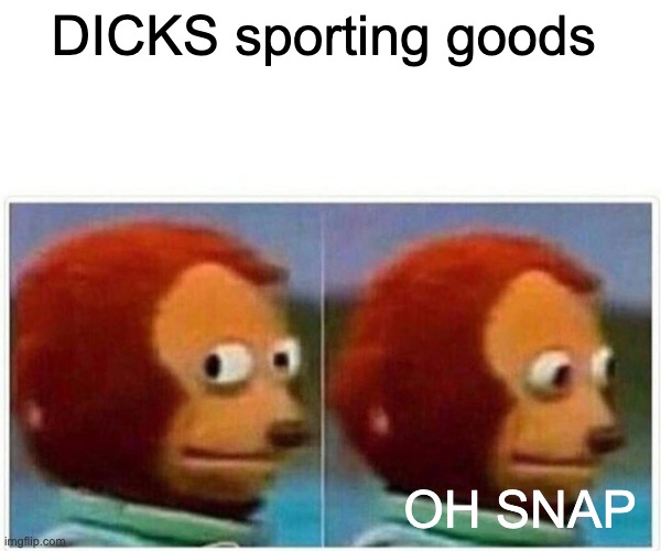 D1CKS | DICKS sporting goods; OH SNAP | image tagged in memes,monkey puppet | made w/ Imgflip meme maker