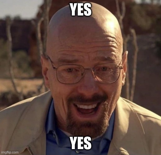 Walter white happy | YES YES | image tagged in walter white happy | made w/ Imgflip meme maker