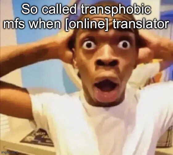 in shock | So called transphobic mfs when [online] translator | image tagged in in shock | made w/ Imgflip meme maker