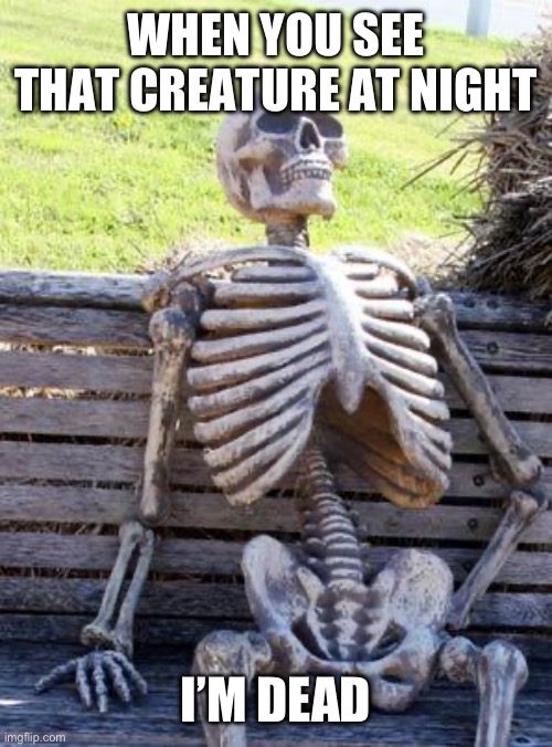 Creature lying waiting for you | WHEN YOU SEE THAT CREATURE AT NIGHT; I’M DEAD | image tagged in memes,waiting skeleton | made w/ Imgflip meme maker