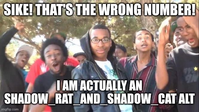 SIKE | SIKE! THAT'S THE WRONG NUMBER! I AM ACTUALLY AN SHADOW_RAT_AND_SHADOW_CAT ALT | image tagged in sike | made w/ Imgflip meme maker