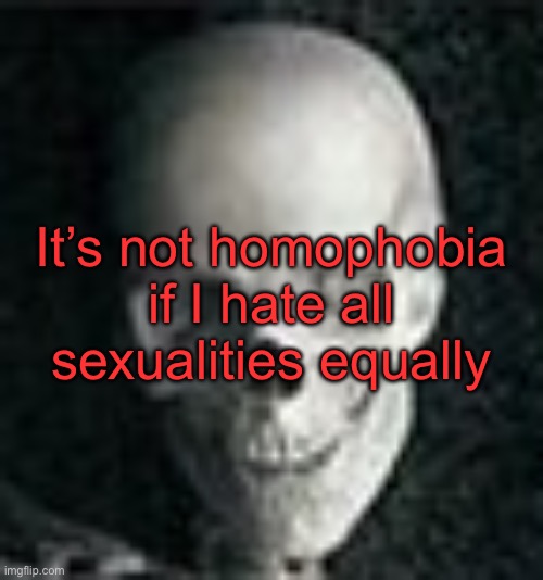 . | It’s not homophobia if I hate all sexualities equally | image tagged in skull | made w/ Imgflip meme maker