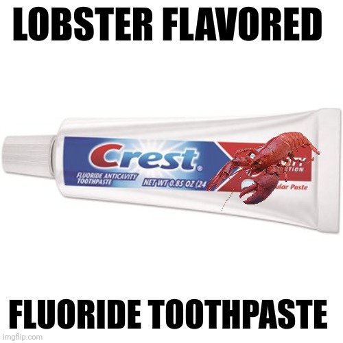 Lobster toothpaste | LOBSTER FLAVORED; FLUORIDE TOOTHPASTE | image tagged in gross,fake products | made w/ Imgflip meme maker