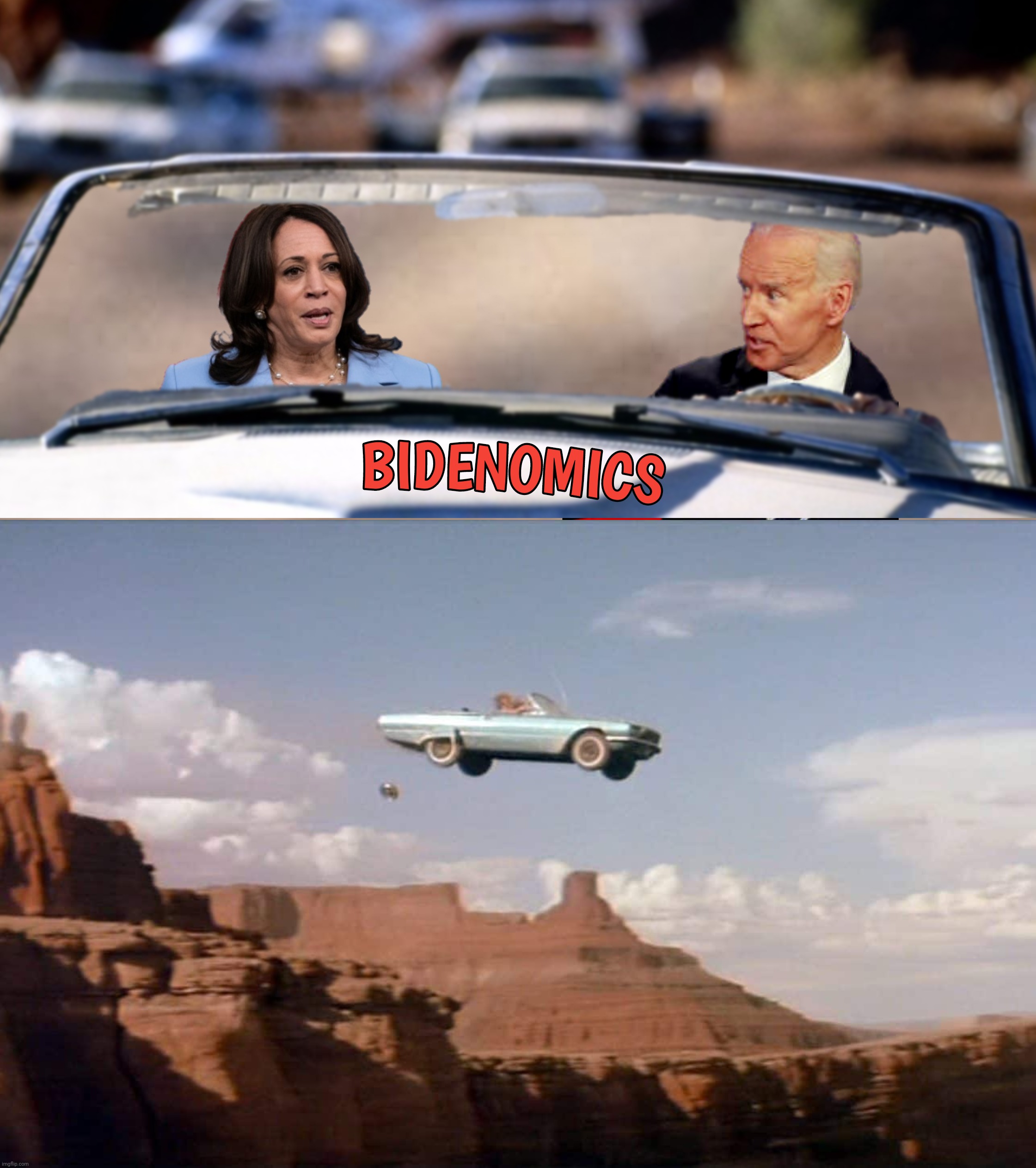 Joe Biden visits The Grand Canyon | image tagged in bad photoshop,joe biden,kamala harris,the grand canyon,bidenomics,thelma and louise | made w/ Imgflip meme maker