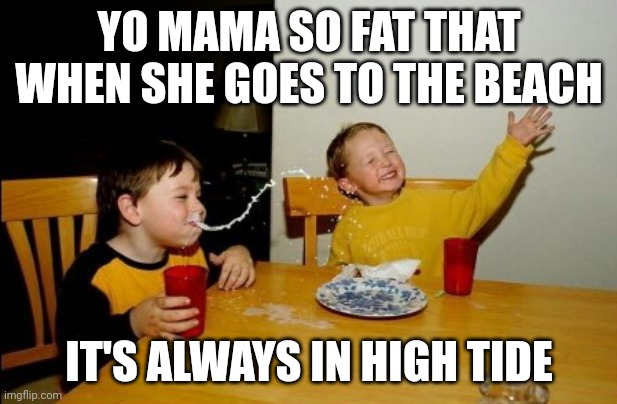 If you get it you get it | YO MAMA SO FAT THAT WHEN SHE GOES TO THE BEACH; IT'S ALWAYS IN HIGH TIDE | image tagged in memes,yo mamas so fat,beach | made w/ Imgflip meme maker