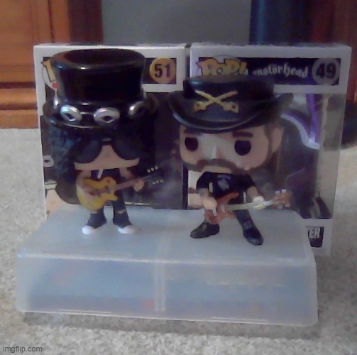 This collab would be legendary (sorry for the shitty camera quality) | image tagged in motorhead,lemmy,lemmy kilmister,slash,guns n roses,funko pop | made w/ Imgflip meme maker