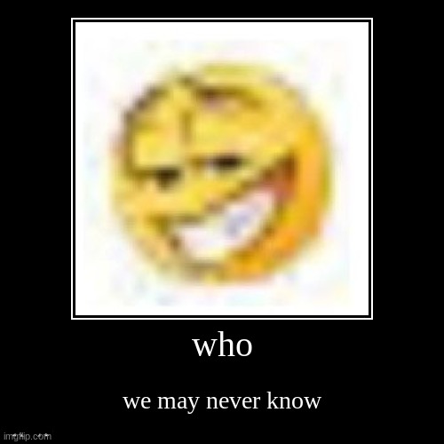 who is he | who | we may never know | image tagged in funny,demotivationals | made w/ Imgflip demotivational maker
