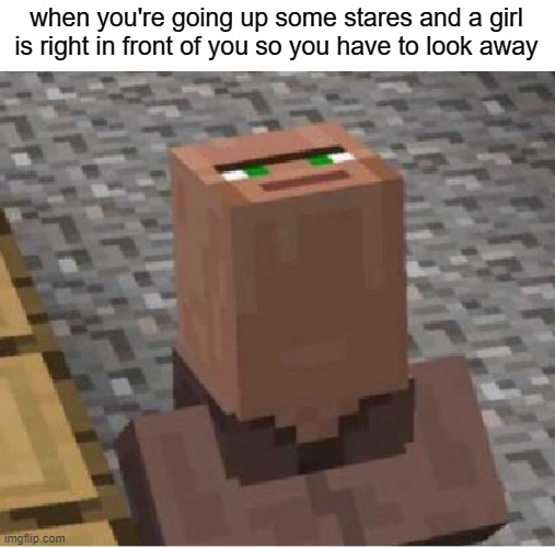 free Chapati | when you're going up some stares and a girl is right in front of you so you have to look away | image tagged in minecraft villager looking up | made w/ Imgflip meme maker