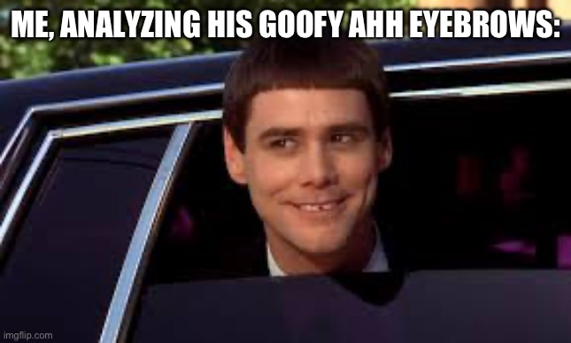 peeking out of car | ME, ANALYZING HIS GOOFY AHH EYEBROWS: | image tagged in peeking out of car | made w/ Imgflip meme maker