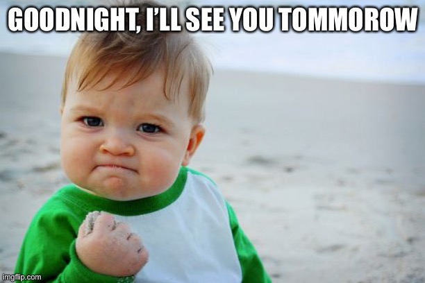 Zzzzzzzz | GOODNIGHT, I’LL SEE YOU TOMMOROW | image tagged in memes,success kid original | made w/ Imgflip meme maker