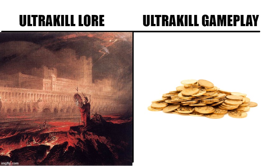 Who would win | ULTRAKILL LORE               ULTRAKILL GAMEPLAY | image tagged in ultrakill | made w/ Imgflip meme maker