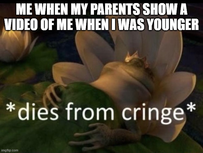 Dies from cringe | ME WHEN MY PARENTS SHOW A VIDEO OF ME WHEN I WAS YOUNGER | image tagged in dies from cringe | made w/ Imgflip meme maker