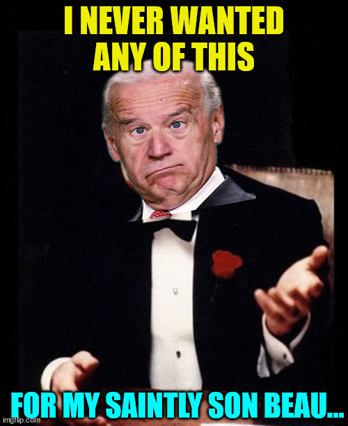Quid Pro Joe... Crime boss  aka The Big Guy | I NEVER WANTED ANY OF THIS; FOR MY SAINTLY SON BEAU... | image tagged in mafia don corleone,biden,crime,family | made w/ Imgflip meme maker
