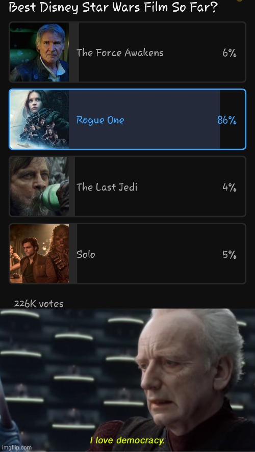 The final vader scene was the best scene in that movie | image tagged in i love democracy | made w/ Imgflip meme maker