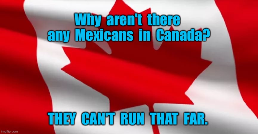 Mexicans in Canada | Why  aren't  there  any  Mexicans  in  Canada? THEY  CAN'T  RUN  THAT  FAR. | image tagged in canada flag,no mexicans,in canada,they cannot run that far | made w/ Imgflip meme maker