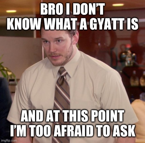 Bro help | BRO I DON’T KNOW WHAT A GYATT IS; AND AT THIS POINT I’M TOO AFRAID TO ASK | image tagged in memes,afraid to ask andy | made w/ Imgflip meme maker