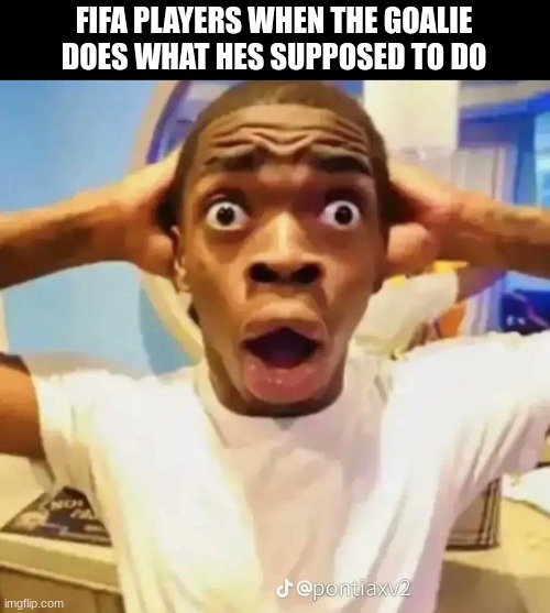 no way | FIFA PLAYERS WHEN THE GOALIE DOES WHAT HES SUPPOSED TO DO | image tagged in shocked black guy,flabbergasted | made w/ Imgflip meme maker