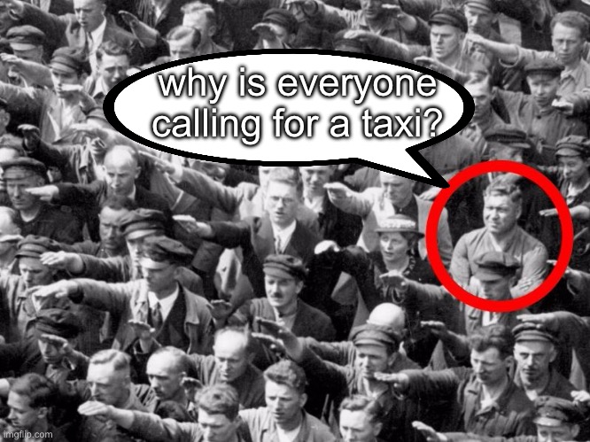 Calling for a taxi in germany: | why is everyone calling for a taxi? | image tagged in no nazi salute,fresh memes | made w/ Imgflip meme maker
