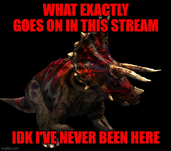 Tricera (JPA) | WHAT EXACTLY GOES ON IN THIS STREAM; IDK I'VE NEVER BEEN HERE | image tagged in tricera jpa | made w/ Imgflip meme maker