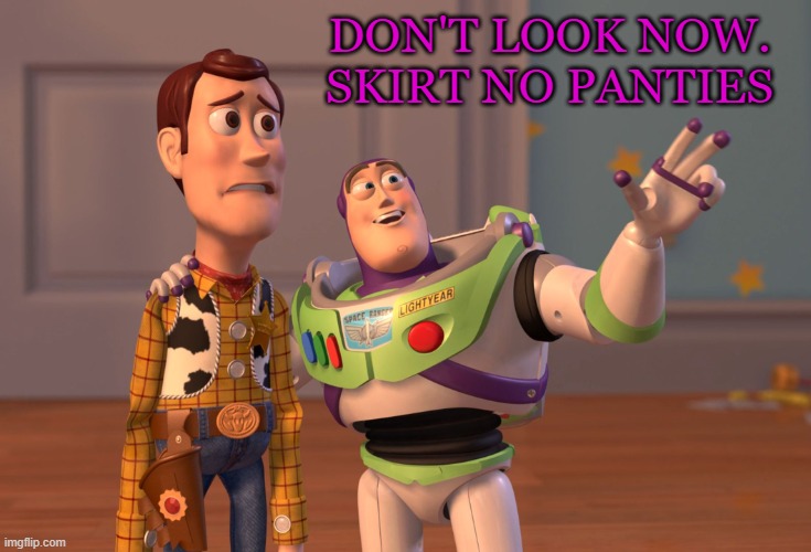 don't look now | DON'T LOOK NOW. SKIRT NO PANTIES | image tagged in memes,x x everywhere | made w/ Imgflip meme maker