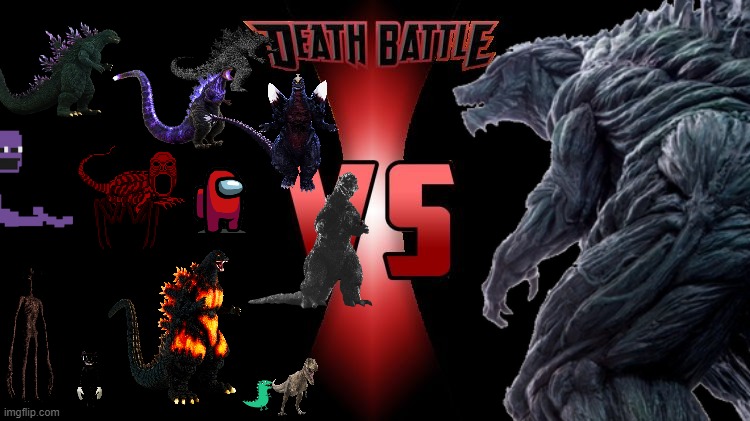 Death Battle  | image tagged in death battle,godzilla,siren head,cartoon cat,fnaf,creepypasta | made w/ Imgflip meme maker