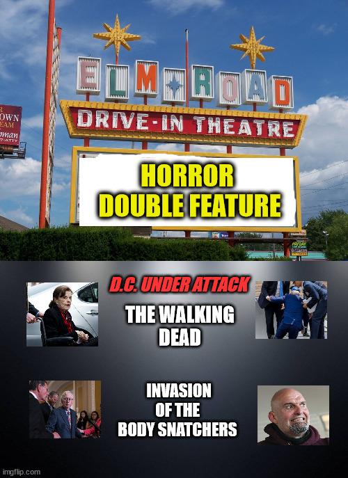 HORROR 
DOUBLE FEATURE; D.C. UNDER ATTACK; THE WALKING
DEAD; INVASION OF THE
BODY SNATCHERS | image tagged in washington dc,the walking dead | made w/ Imgflip meme maker
