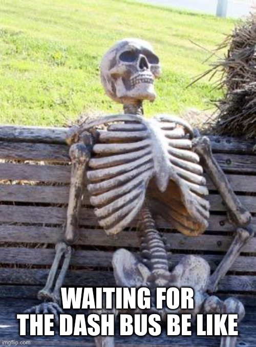 Waiting Skeleton Meme | WAITING FOR THE DASH BUS BE LIKE | image tagged in fun | made w/ Imgflip meme maker