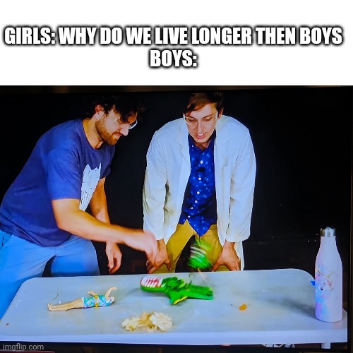 Why | GIRLS: WHY DO WE LIVE LONGER THEN BOYS
BOYS: | image tagged in memes,blank transparent square | made w/ Imgflip meme maker