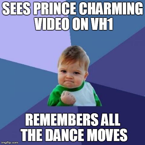 Success kid goes 80's | SEES PRINCE CHARMING VIDEO ON VH1 REMEMBERS ALL THE DANCE MOVES | image tagged in memes,success kid,80's adam ant | made w/ Imgflip meme maker