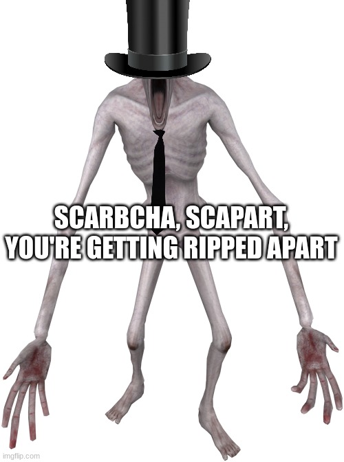 SCP-096 Rage | SCARBCHA, SCAPART, YOU'RE GETTING RIPPED APART | image tagged in scp-096 rage | made w/ Imgflip meme maker