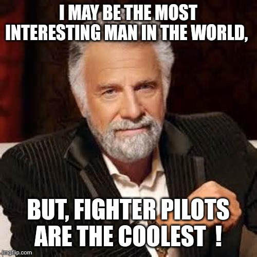 Dos Equis Guy Awesome | I MAY BE THE MOST INTERESTING MAN IN THE WORLD, BUT, FIGHTER PILOTS ARE THE COOLEST  ! | image tagged in dos equis guy awesome | made w/ Imgflip meme maker