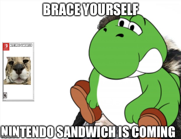 Upvote for Nintendo Sandwich supremacy over yoshi | BRACE YOURSELF; NINTENDO SANDWICH IS COMING | image tagged in memes,brace yourselves x is coming | made w/ Imgflip meme maker