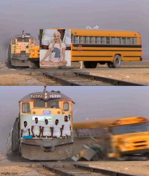 Train smash | image tagged in smash,train wreck,5 black guys and blonde,memes | made w/ Imgflip meme maker