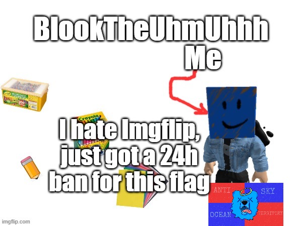 Blook's New Announcements | I hate Imgflip, just got a 24h ban for this flag | image tagged in blook's new announcements | made w/ Imgflip meme maker