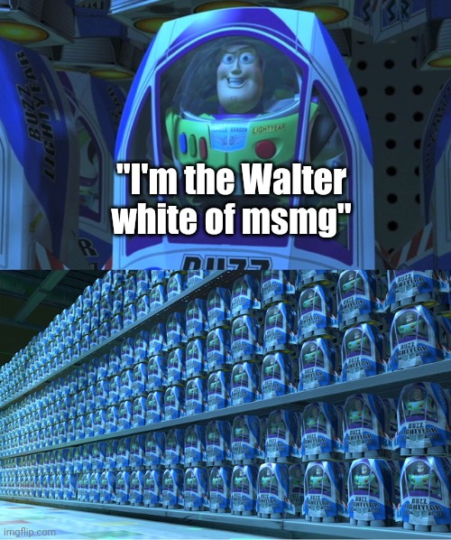 Meme #3,088 | "I'm the Walter white of msmg" | image tagged in buzz lightyear clones,true,msmg,walter white,imgflip users,everyone | made w/ Imgflip meme maker