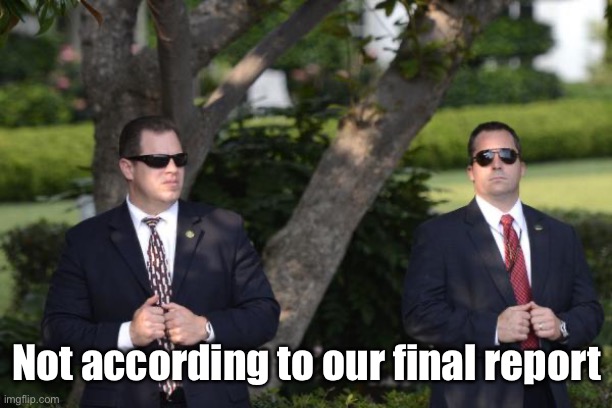 Secret Service | Not according to our final report | image tagged in secret service | made w/ Imgflip meme maker