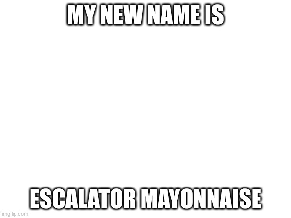 MY NEW NAME IS; ESCALATOR MAYONNAISE | made w/ Imgflip meme maker