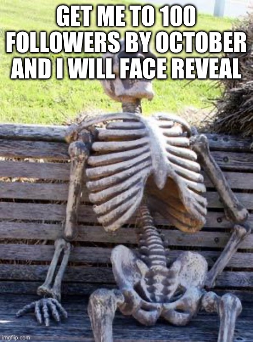 Real | GET ME TO 100 FOLLOWERS BY OCTOBER AND I WILL FACE REVEAL | image tagged in memes,waiting skeleton | made w/ Imgflip meme maker