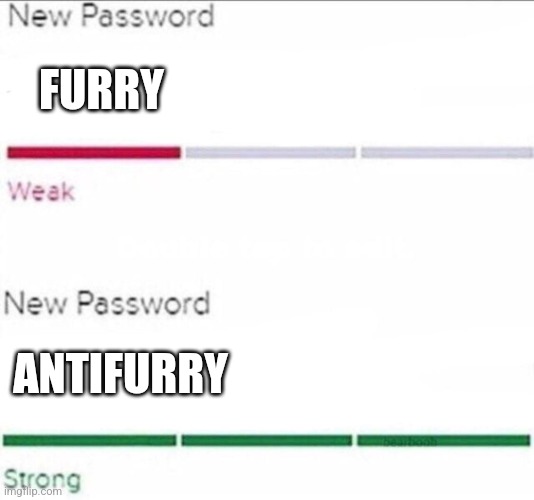 Password strength | FURRY ANTIFURRY | image tagged in password strength | made w/ Imgflip meme maker