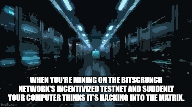 BitsCrunch | WHEN YOU'RE MINING ON THE BITSCRUNCH NETWORK'S INCENTIVIZED TESTNET AND SUDDENLY YOUR COMPUTER THINKS IT'S HACKING INTO THE MATRIX. | image tagged in memes | made w/ Imgflip meme maker