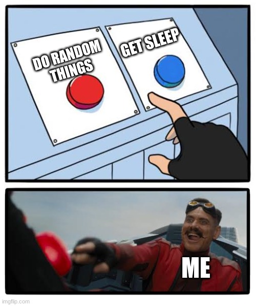 Red and blue button | DO RANDOM THINGS; GET SLEEP; ME | image tagged in red and blue button | made w/ Imgflip meme maker
