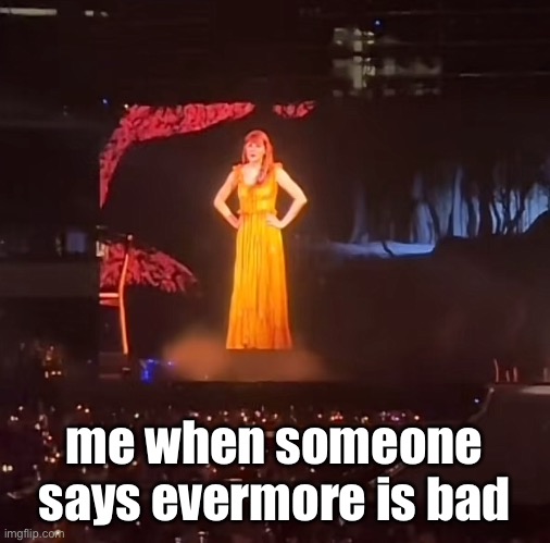 taylor standing LA N6 8/9! | me when someone says evermore is bad | image tagged in taylor swift | made w/ Imgflip meme maker