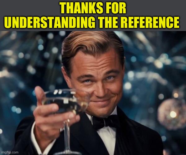 Leonardo Dicaprio Cheers Meme | THANKS FOR UNDERSTANDING THE REFERENCE | image tagged in memes,leonardo dicaprio cheers | made w/ Imgflip meme maker